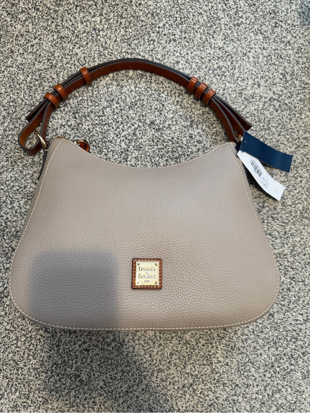 Dooney & Bourke Taupe Pebble Leather Shoulder Bag with Brown Handle